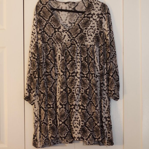 Zara Snake Skin Pattern Babydoll Mini Dress - Picture 1 of 4